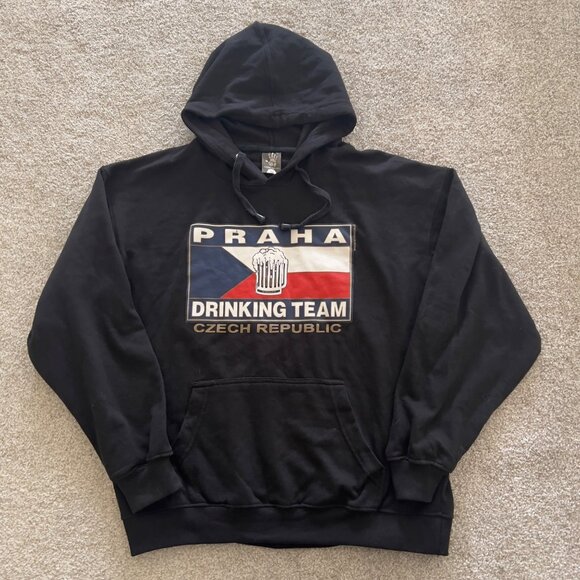 Promo Textile Other - Vintage Praha Drinking Team Czech Republic Graphic Black Hoodie Sweatshirt M